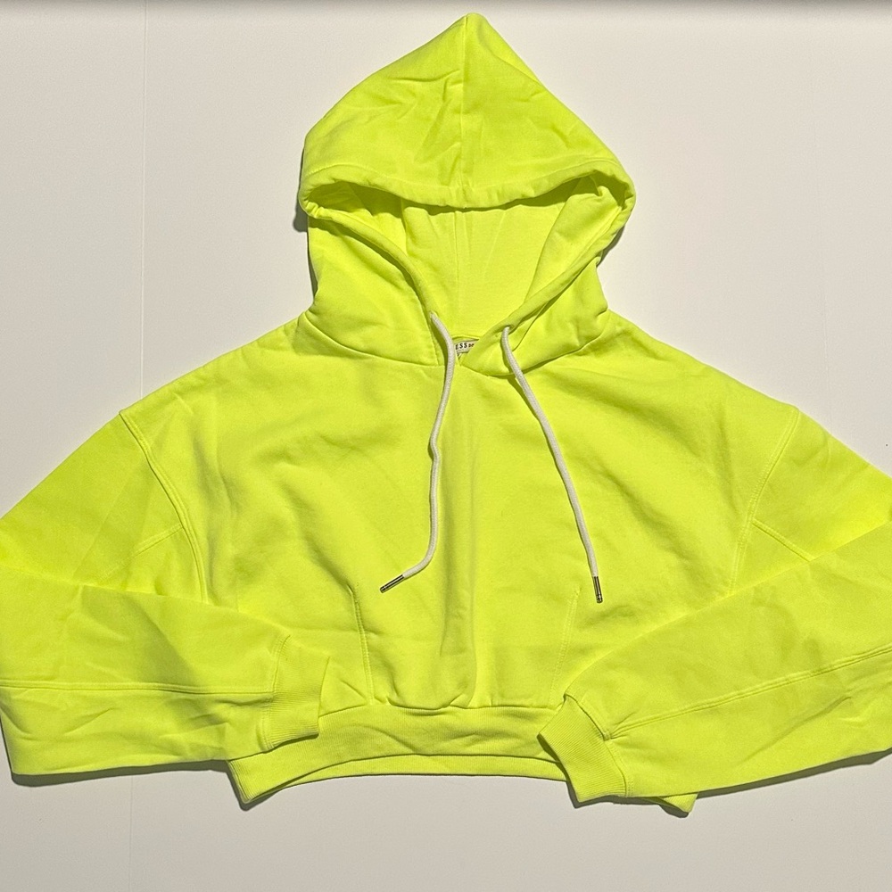 GUESS Neon Yellow Cropped Hoodie Sz XS